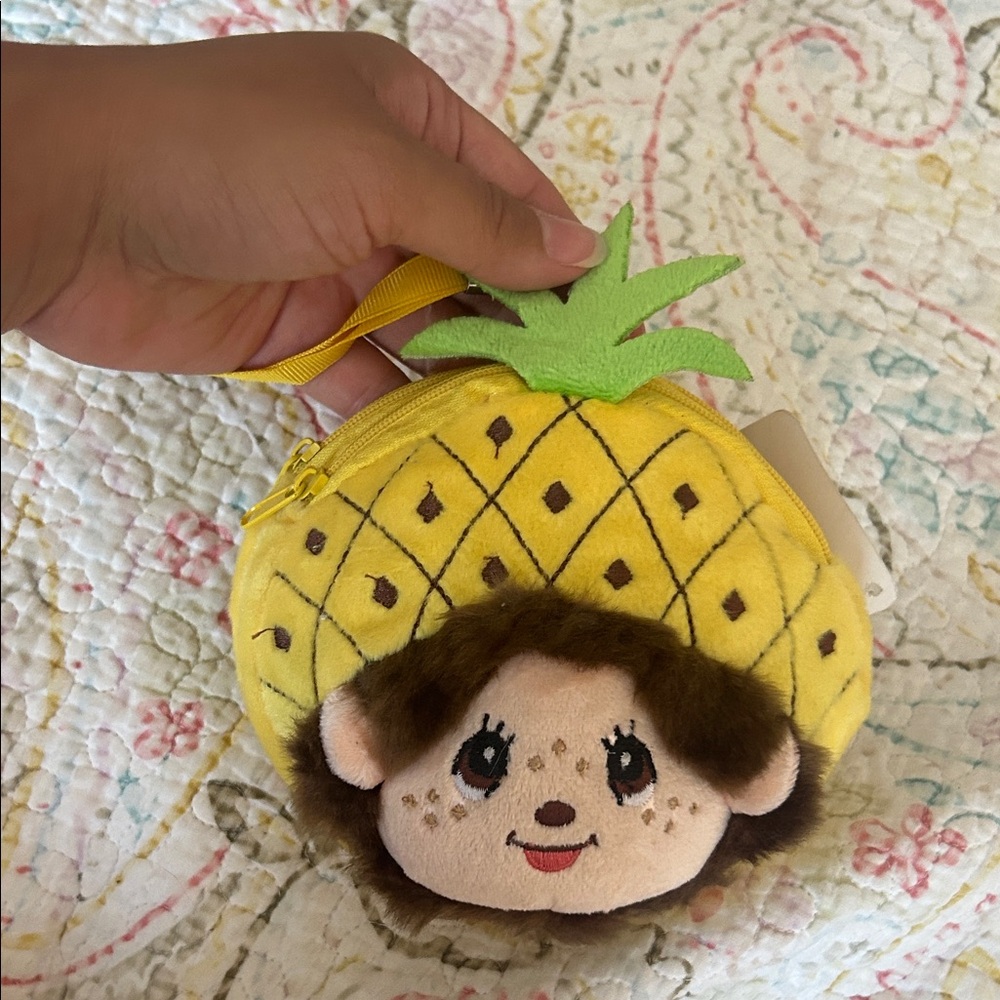 Yellow Pineapple monchichi Coin Purse with Cute Face